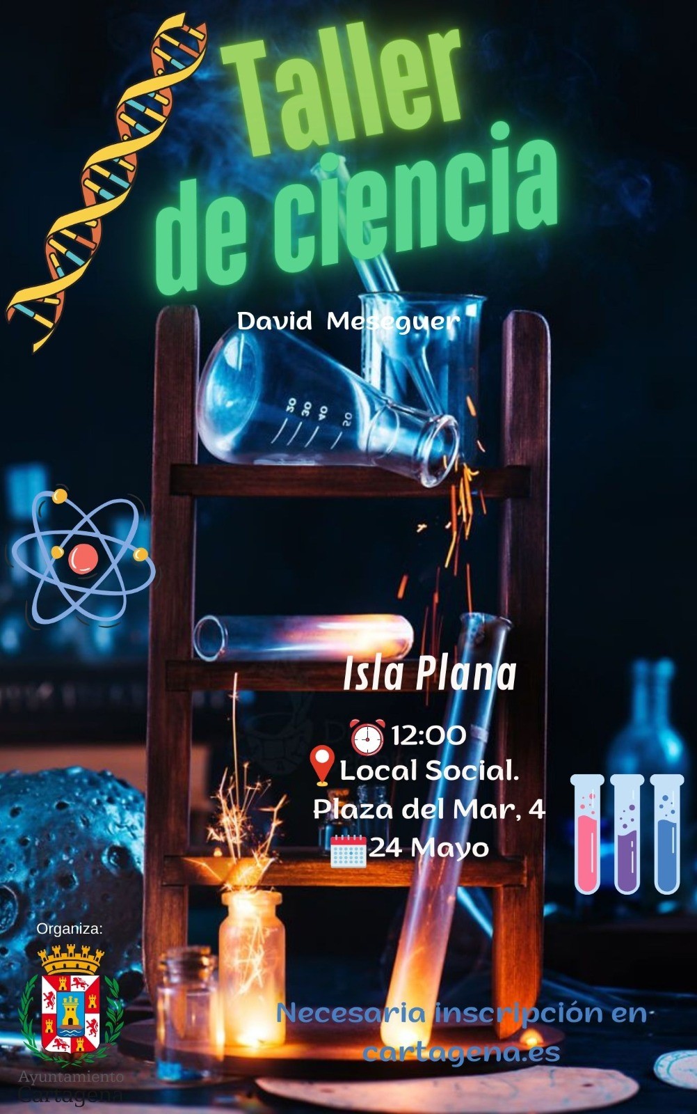 CULTURA CERCANA: DAVID MESEGUER en Taller de ciencias 'Diverciencia con Experimentum'. Isla Plana