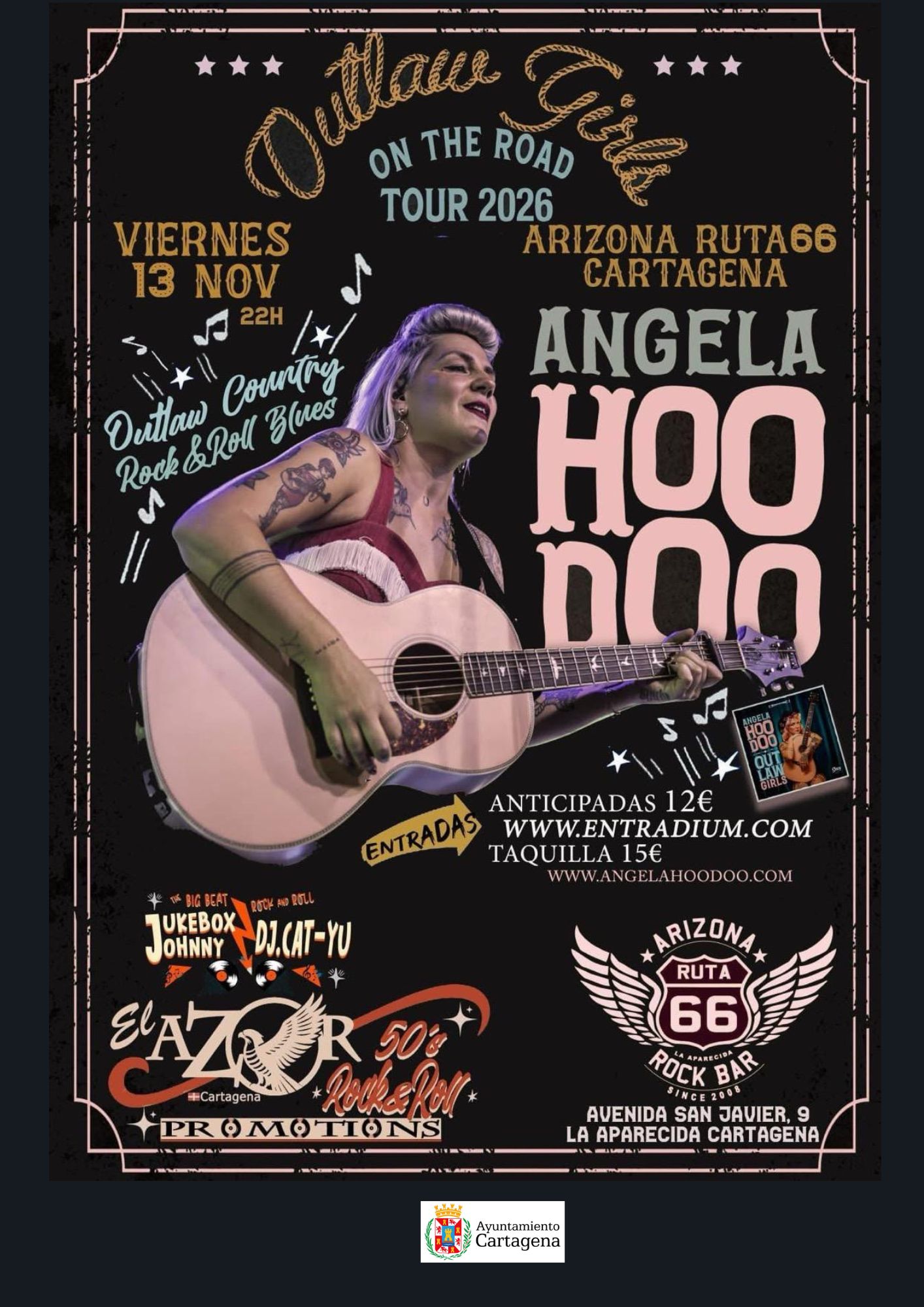 CULTURA CERCANA: CONCIERTO `ANGELA HOO DOO�ON THE ROAD 2026. ARIZONA RUTA 66 ROCK BAR. LA APARECIDA